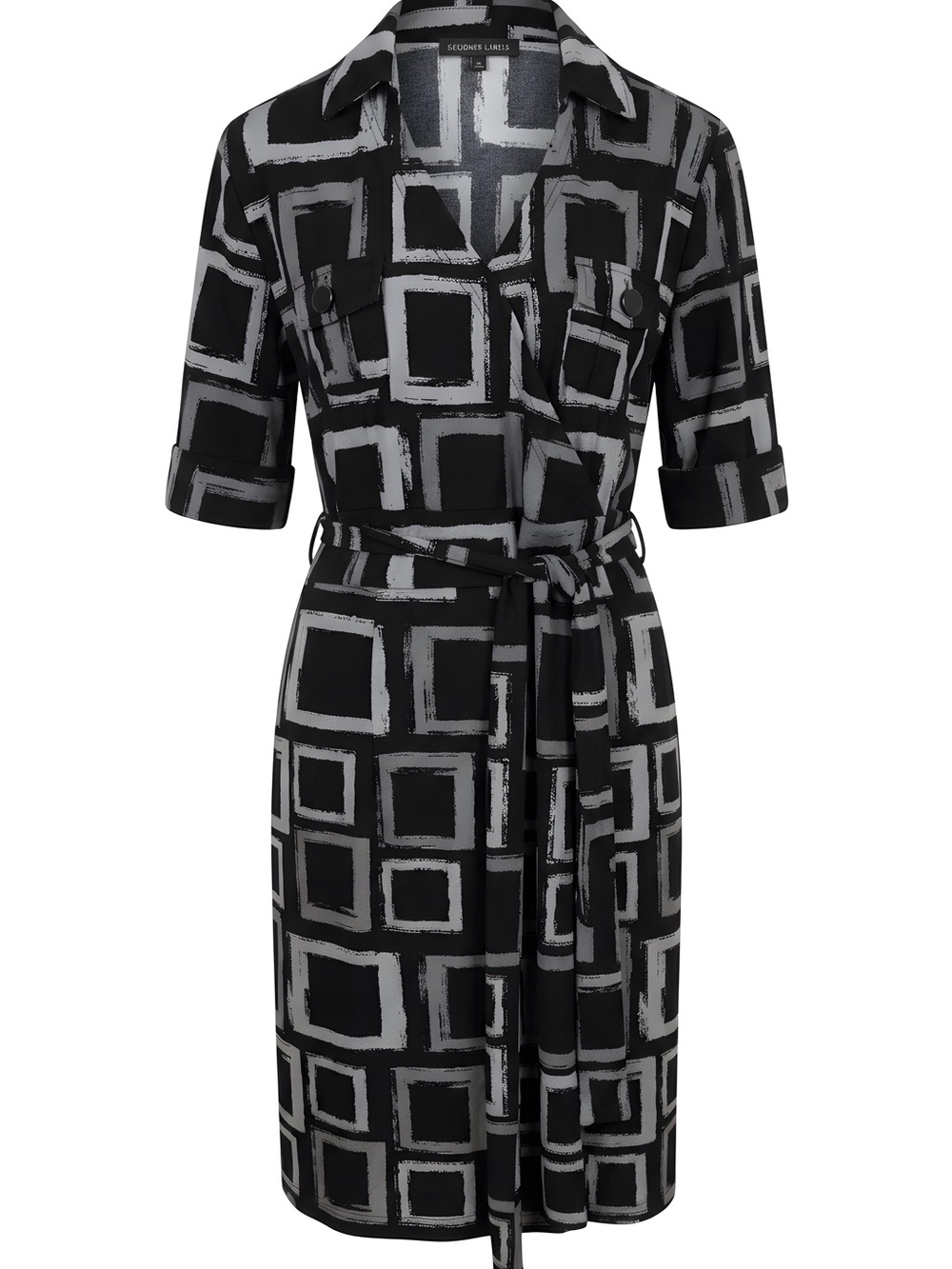Apt. 9 Black and White Geometric Belted Midi Dress